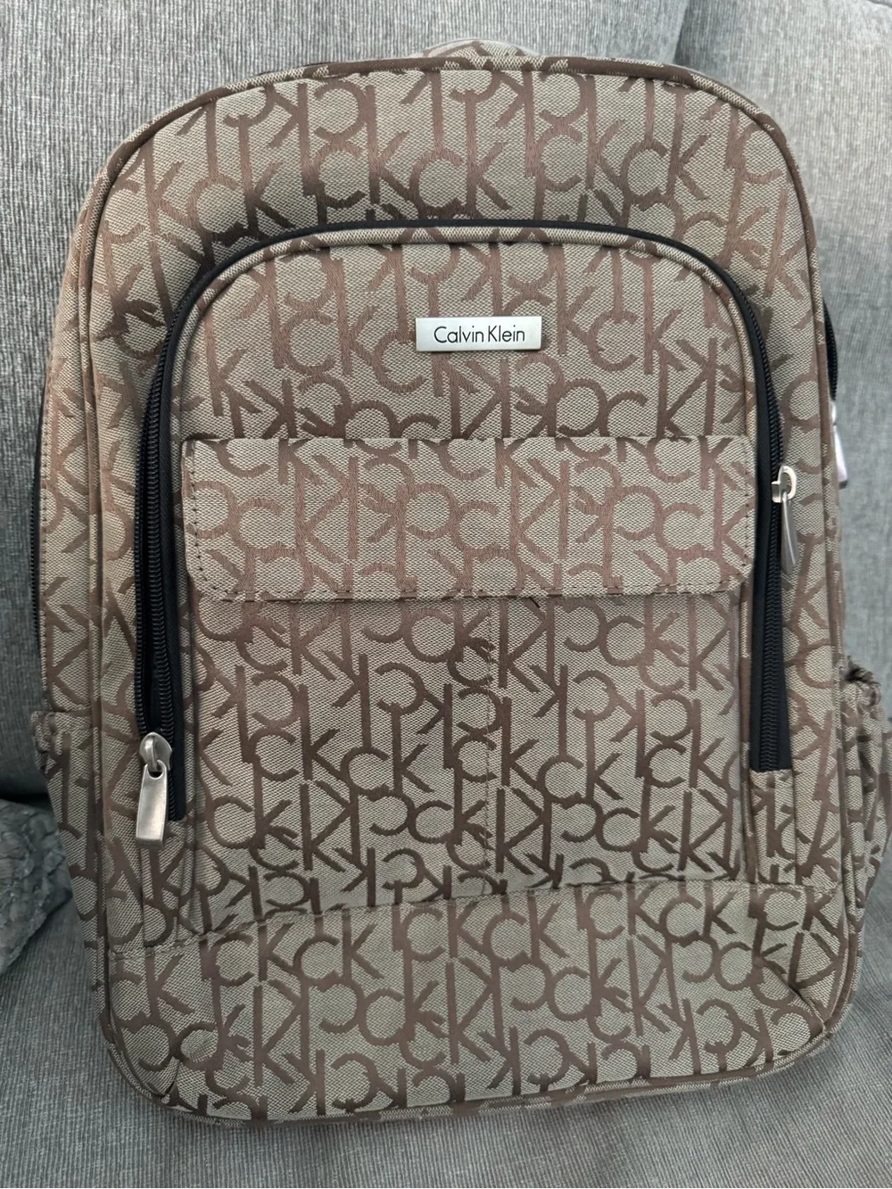 Calvin Klein Beige & Brown Monogram Backpack. Excellent condition.